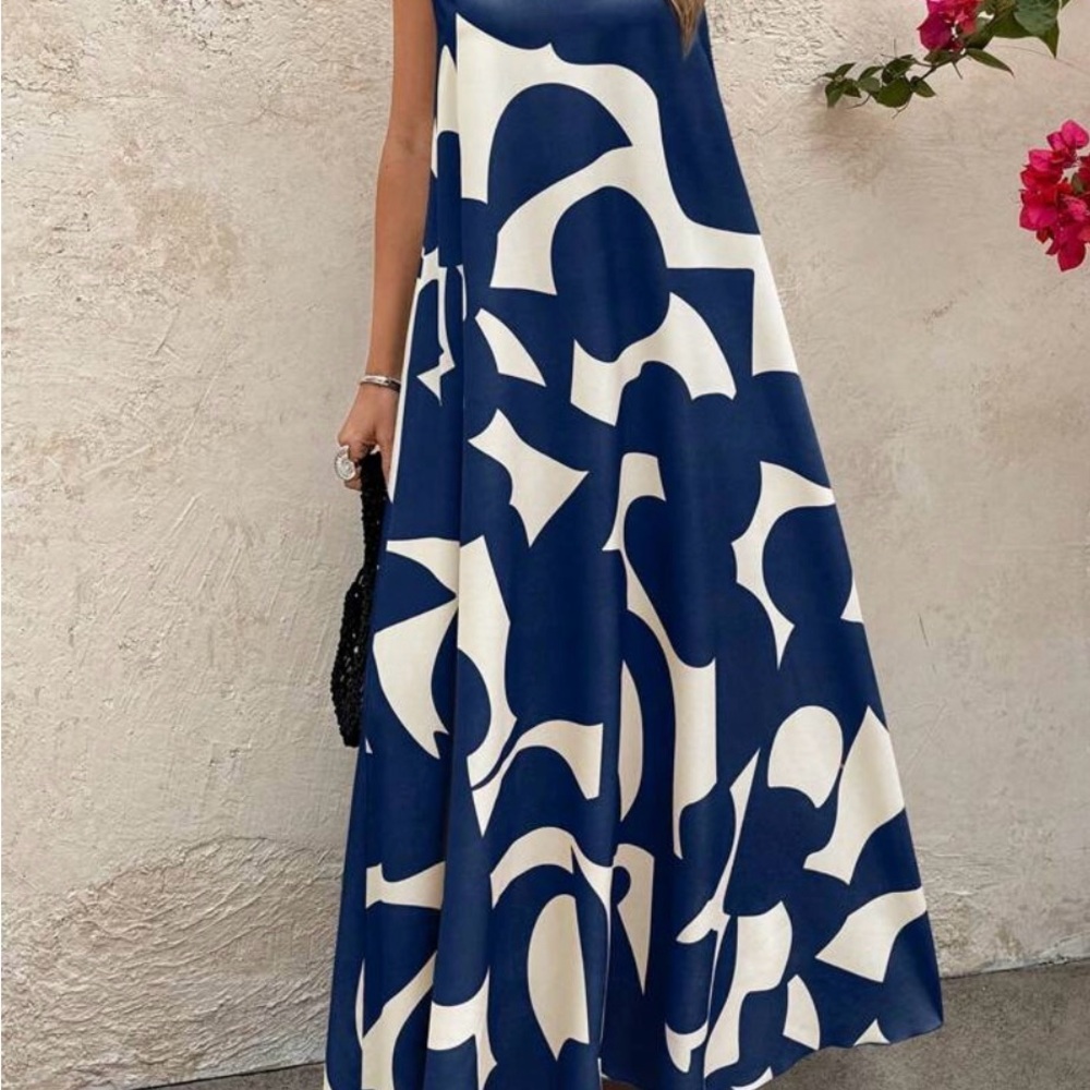 SHEIN Blue and White Asymmetrical Sleeveless Sundress - Picture 2 of 5